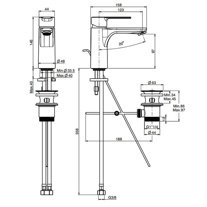 Fima Carlo Frattini смеситель для раковины, на 1 отв., с донным клпаном, mast, золото арт. f3131or.2.es