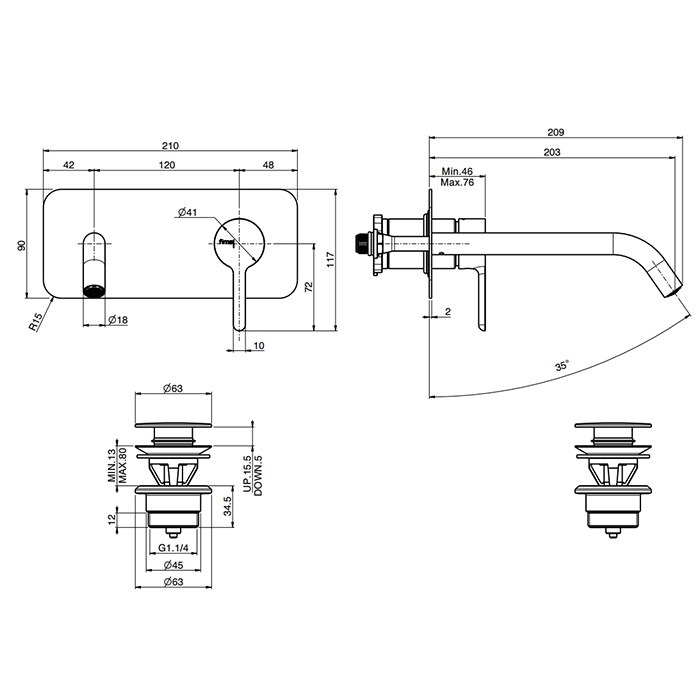 Fima Carlo Frattini cмеситель для раковины, встраиваемый, snap, черный арт. f3121wlx5ns