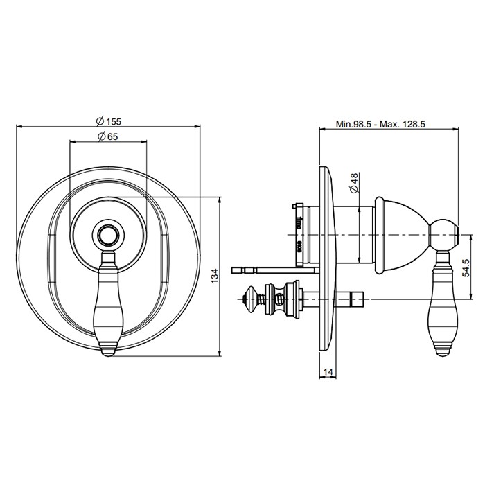 Fima Carlo Frattini смеситель для душа, встраиваемый, на 2 выхода, черные ручки, herend, золото арт. f5409x2cnor