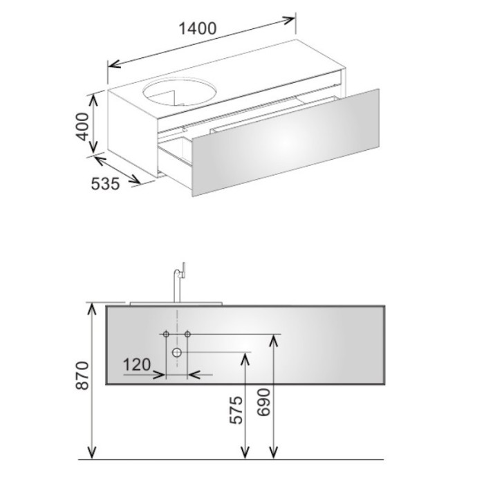 Keuco тумба под умывальник, 1400х400х535 мм отверстие слева 1 ящик фасад дуб, edition lignatur, арт. 33372 700121
