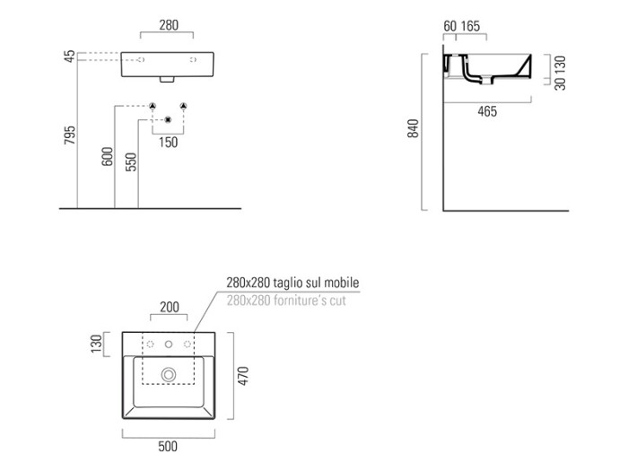 GSI Подвесная раковина 50х47х16 см, глянцевая, санфарфор, Kube-x - 9430111