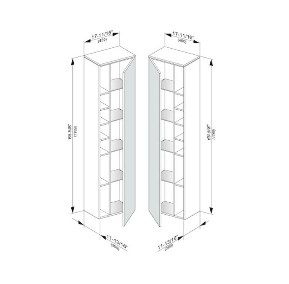 Keuco шкаф-пенал высокий подвесной петли слева, 4 стеклянные полки, edition 400, белый арт. 31735 380001