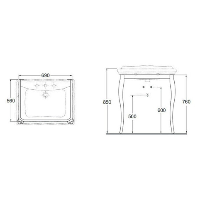 Azzurra раковина подвесная/или на колонну 70х51см, с 3 отв., Azzurra, CHLS07051T0TBI*3 цвет: белый