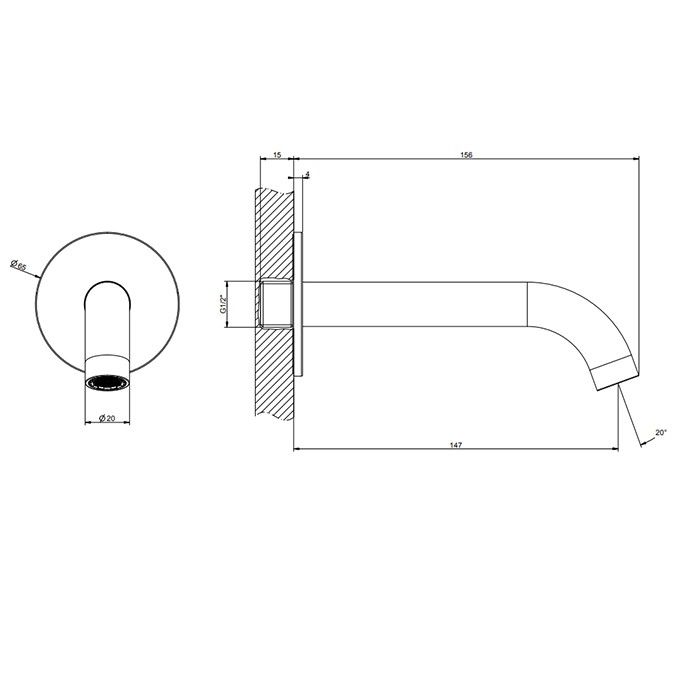 Gessi Настенный излив 146мм на 1/2”, комбинируемый с удаленным управлением, 316, 54010#707 цвет: brushed black metal pvd