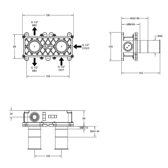 Gessi Встраиваемая часть для термостатического смесителя для душа, 54169#239 цвет: steel brushed