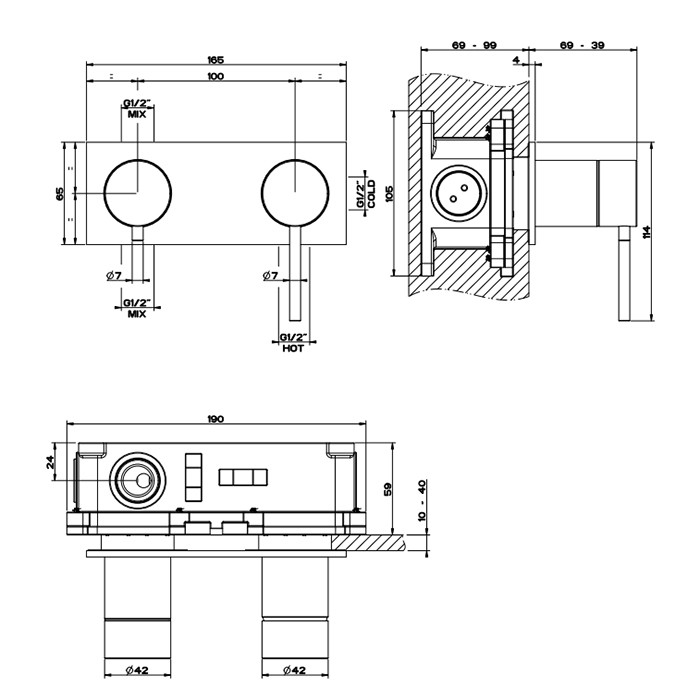 Gessi Встраиваемый смеситель, на 2 источника с автоматическим переключателем, 316, 54079#707 цвет: brushed black metal pvd