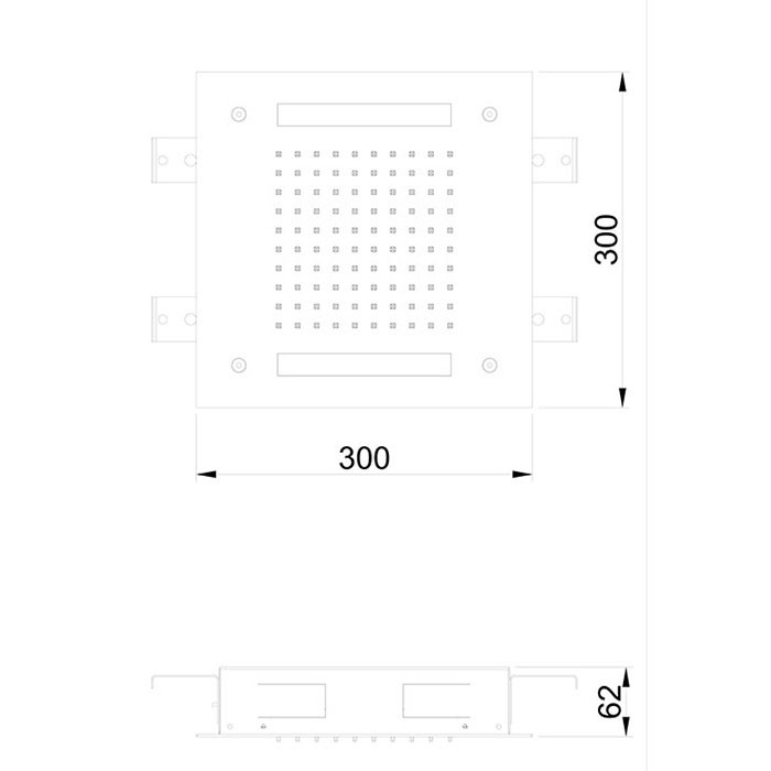 Встраиваемый верхний душ 30х30 см, 1 тип струи, хромотерапия, Almar Chromotherapy, E044172.MS цвет: нержавеющая сталь глянцевая