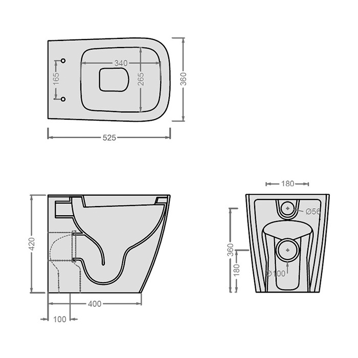 Унитаз напольный Rimless 36х52 см, notte, Art Ceram A16 арт. ASV004 36 00