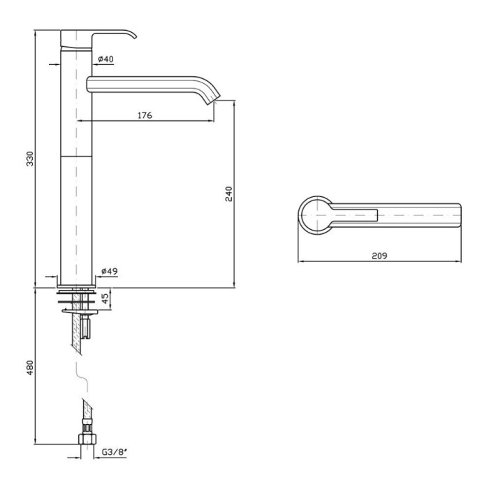 Zucchetti однорычажный смеситель для раковины с высоким изливом на 1 отверстие без донного клапана, on, хром арт. zon597