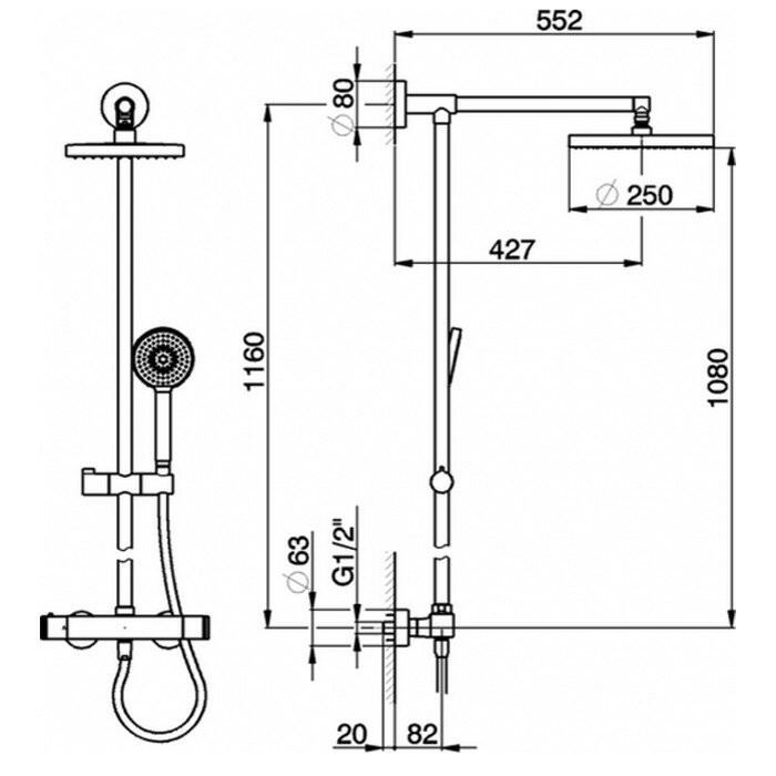 Cisal душевая стойка : термостатический смеситель для душа, верхний душ, ручной душ с держателем и шлангом rrc7801021 roadster, цвет: хром