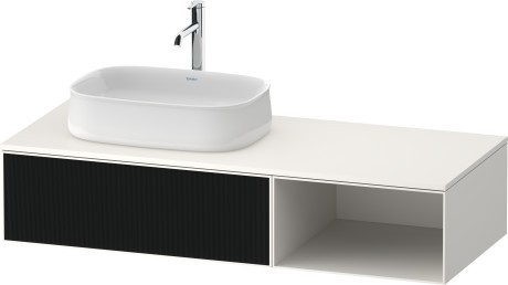 Duravit тумба подвесная с вырезом под раковину слева 550 мм х 1300 мм х 281 мм, zencha, ze4818063840000 цвет: чёрное стекло/белый суперматовый