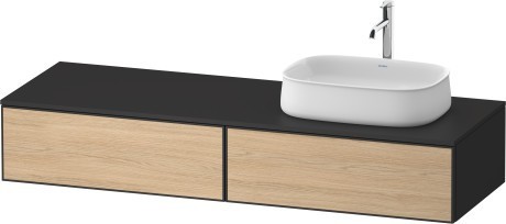 Duravit тумба подвесная с одним вырезом под раковину справа 550 мм х 1600 мм х 281 мм, zencha, ze4814r30800000 цвет: натуральный дуб/графит суперматовый