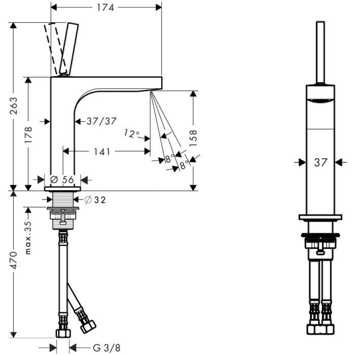 AXOR смеситель для раковины, однорычажный, 160 с тонкой рукояткой, с не запираемым сливным набором, Citterio, хром арт. 39032000