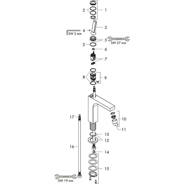 AXOR смеситель для раковины, однорычажный, 160 с тонкой рукояткой, с не запираемым сливным набором, Citterio, хром арт. 39032000