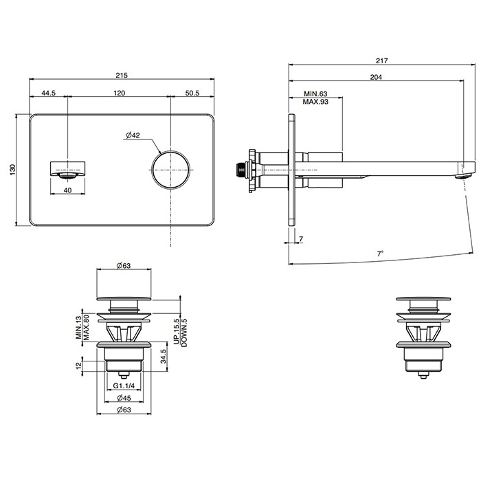 Fima Carlo Frattini cмеситель для раковины, встраиваемый, излив: 16.7см., nomos go, хром арт. f4201wx5cr