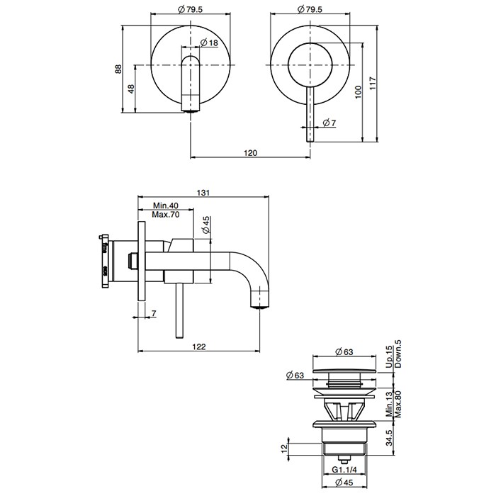 Fima Carlo Frattini смеситель для раковины, встраиваемый, излив: 12см., spillo up, черный арт. f3051wsx9ns