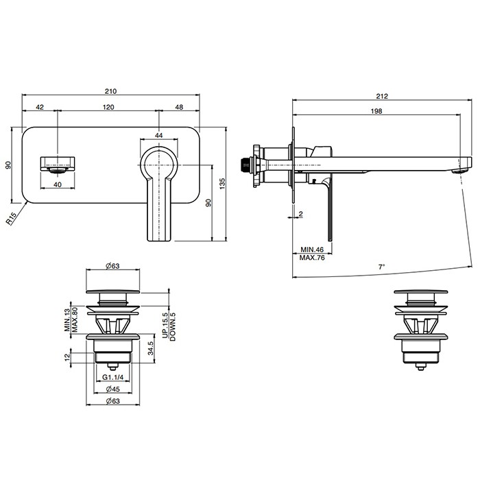 Fima Carlo Frattini cмеситель для раковины, встраиваемый, излив: 19.9см., mast, золото арт. f3141wlx5or