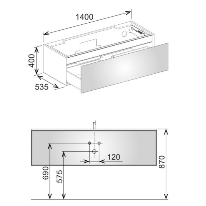 Keuco тумба под умывальник, 1400х400х535 мм 1 ящик фасад дуб, edition lignatur, арт. 33360 700011