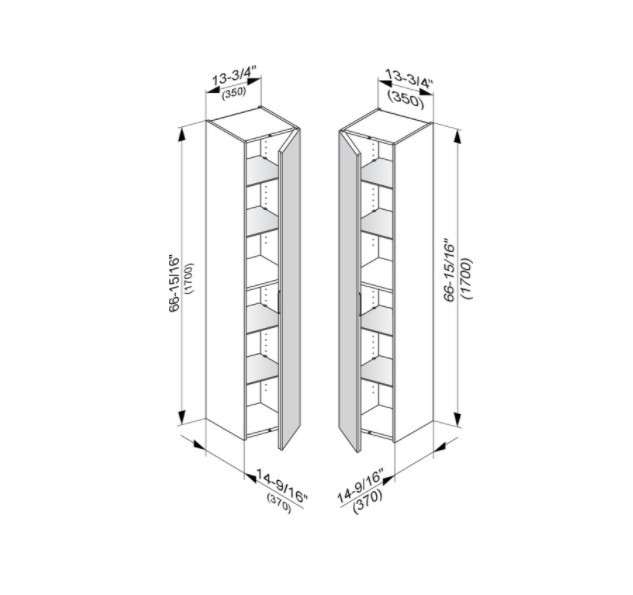 Keuco шкаф - пенал высокий подвесной петли слева, 4 стеклянные полки, edition 11, черный арт. 31330 330001