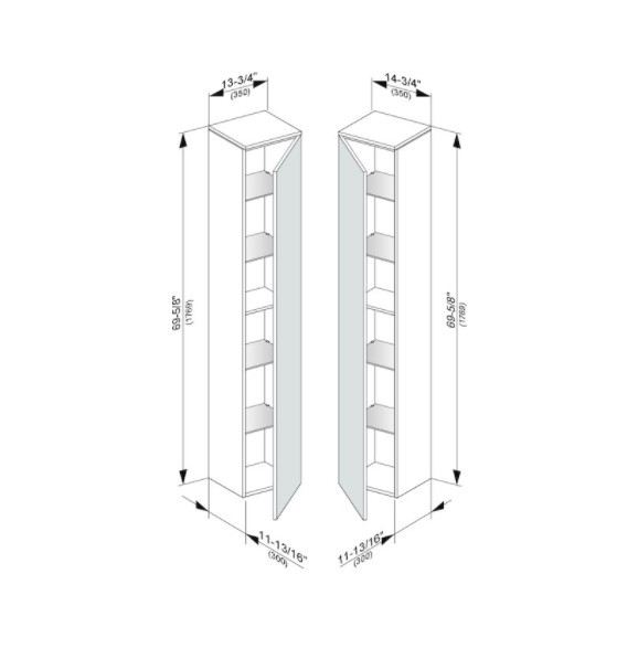 Keuco шкаф высокий подвесной петли слева, 4 стеклянные полки, edition 400, дуб кашемир арт. 31730 870001