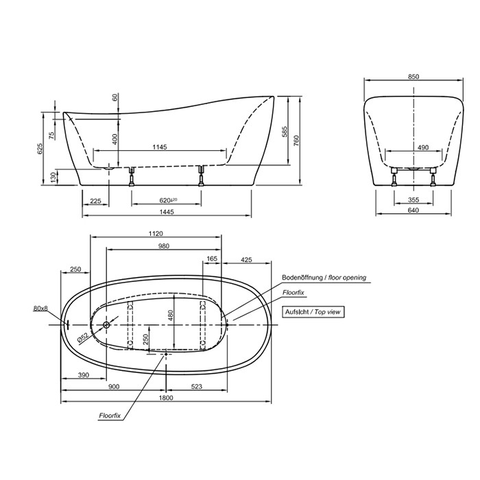 Knief ванна отдельностоящая 180х85х60см, с щелевым переливом, Relax, 0100-278 цвет: белый
