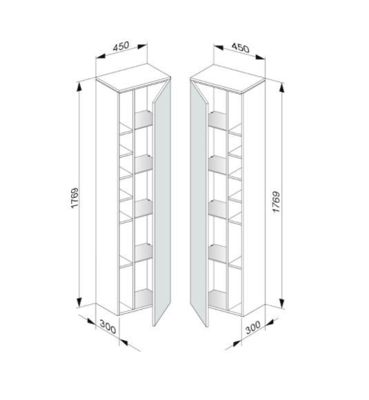Keuco шкаф - пенал высокий подвесной петли справа, 4 стеклянные полки, edition 400, антрацит арт. 31735 390002