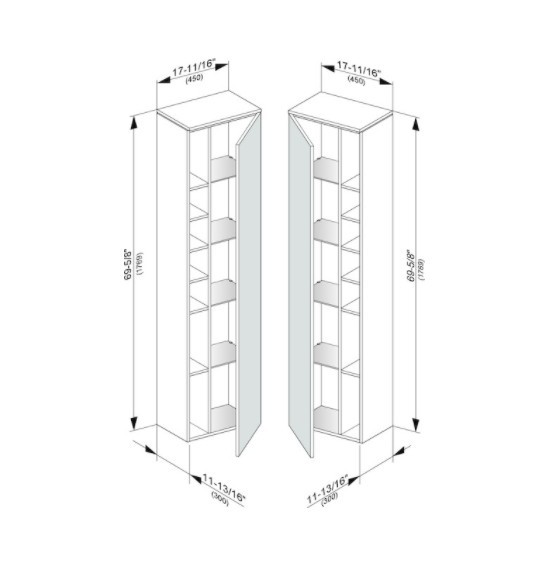Keuco шкаф - пенал высокий подвесной петли справа, 4 стеклянные полки, edition 400, антрацит арт. 31735 390002