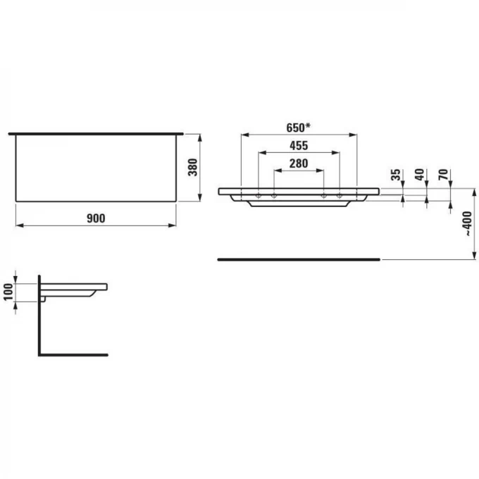 LAUFEN полочка керамическая 90х38, PALACE - 8.7043.3.000.000.1