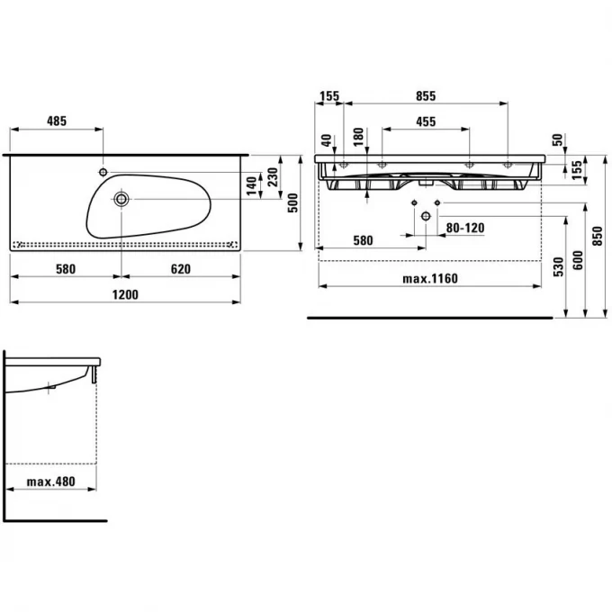 LAUFEN раковина 120см c lcc с переливом, PALOMBA - 8.1480.6.400.109.1