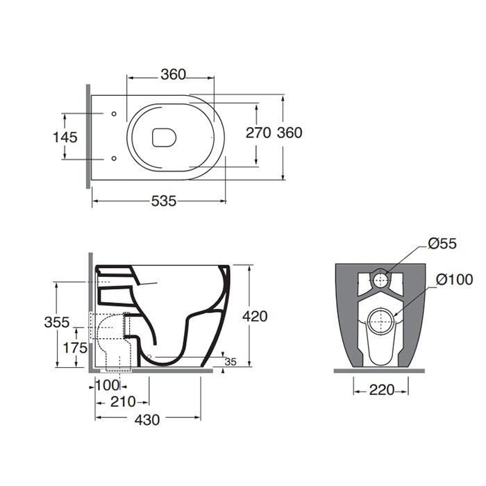 Azzurra унитаз приставной 53x36см., c креплением vfv, easy clean, Azzurra, CMVCTPE00000BI/(COM 100/P bi) цвет: белый