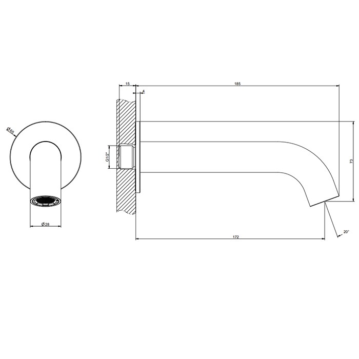 Gessi Излив для ванны 172мм на 1/2”, с удаленным управлением, 316, 54008#707 цвет: brushed black metal pvd