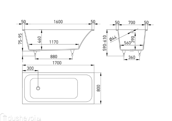 Salini ванна встраиваемая 170x80, orlanda, 102116mrh цвет: матовый белый