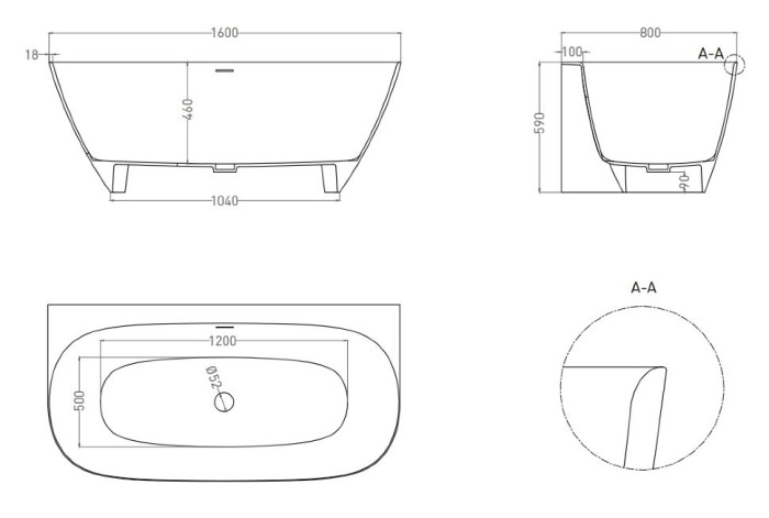 Salini ванна пристенная 160x80, sofia, 102517grh цвет: глянцевый белый