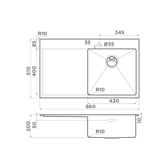 Omoikiri кухонная мойка Akisame 86-R, нержавеющая сталь арт. 4993763