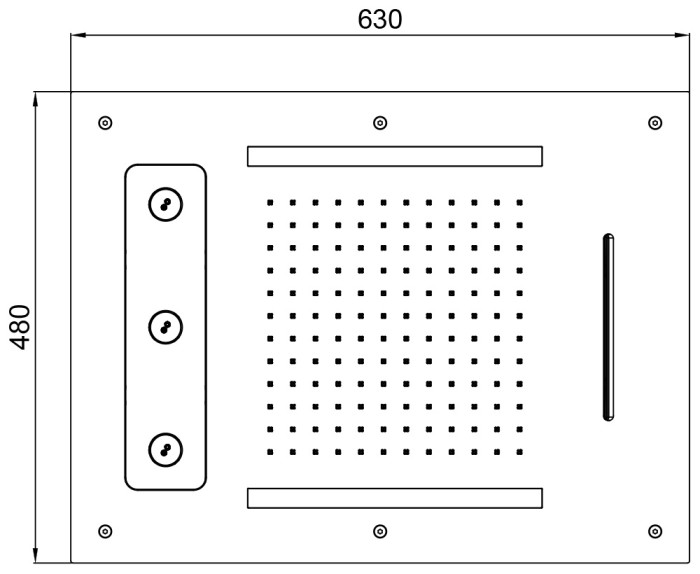 Встраиваемый верхний душ 48х63 см, 3 типа струи, хромотерапия, Almar Spin, E044190.AB цвет: черный металл брашированный PVD