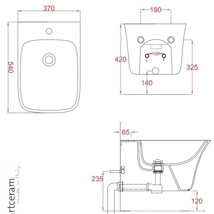 ArtCeram биде (подвесное), cwb001 01 00 cow цвет: белый глянцевый