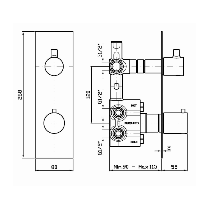 Zucchetti встроенный термостатический смеситель для душа, 1/2”, с запорным клапаном, pan, хром арт. zt28659 r97820