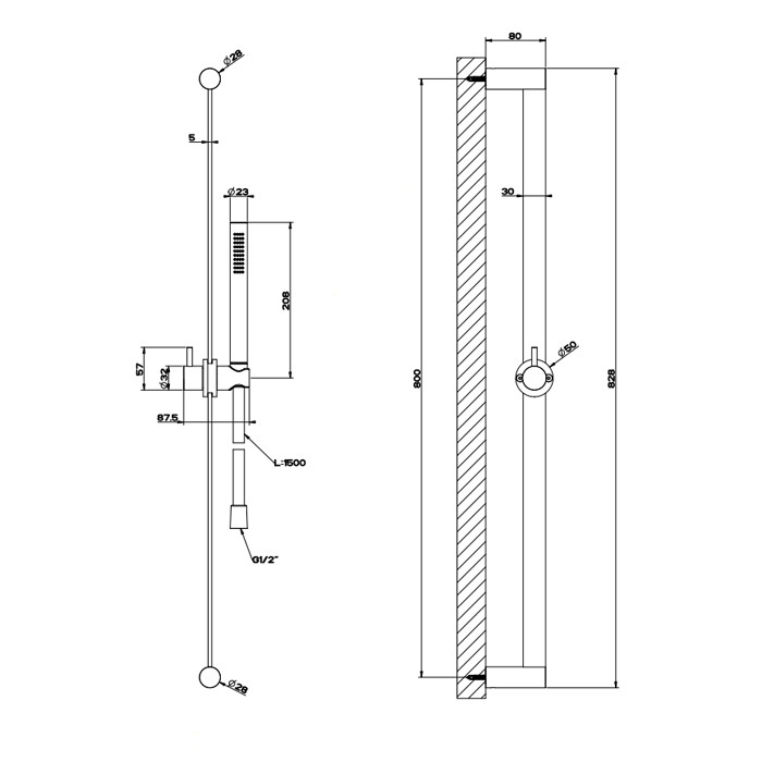 Gessi Штанга в комплекте с душевой лейкой с легкой очисткой, шланг 1,50м, Shower316, 54044#239 цвет: шлифованная сталь
