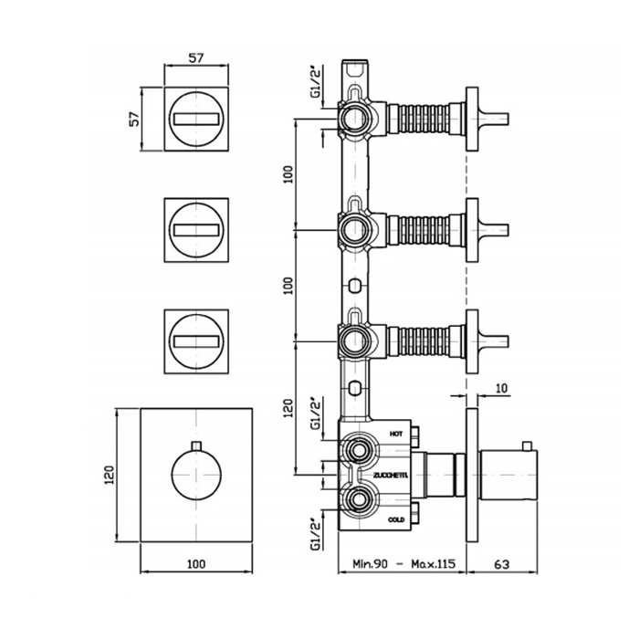 Zucchetti термостатический смеситель, для скрытого монтажа 1/2”, aguablu, хром арт. za5661 r97822