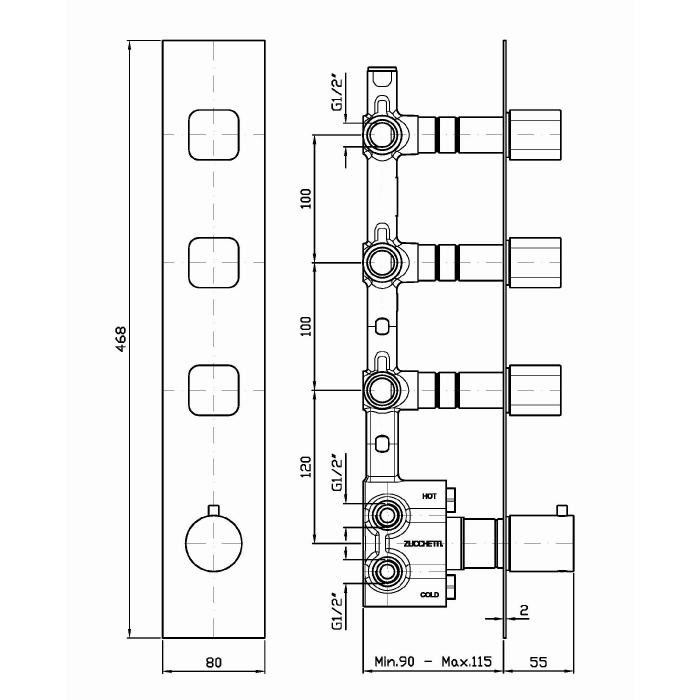 Zucchetti встроенный термостатический смеситель с 3 запорными клапанами, jingle, хром арт. zin661 r97822