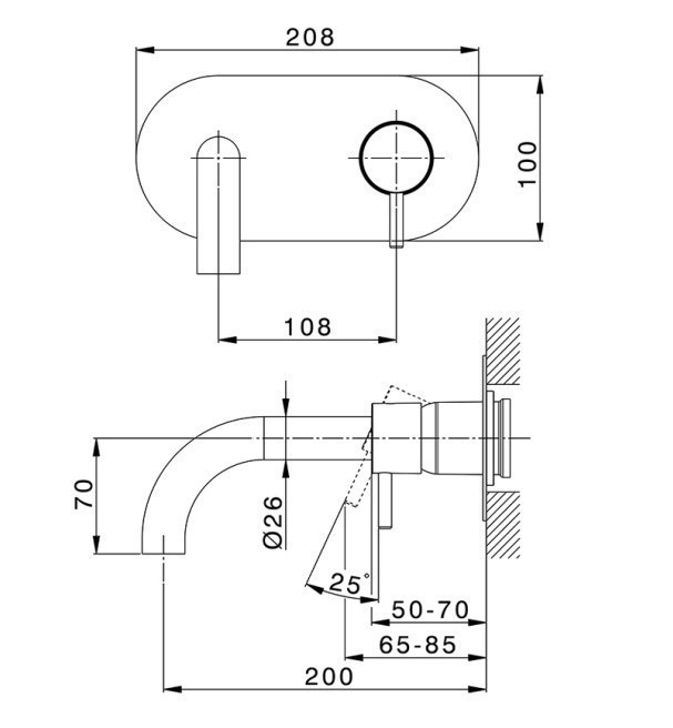 Cisal настенный смеситель для раковины ln00551040 less new cisal, цвет: чёрный матовый