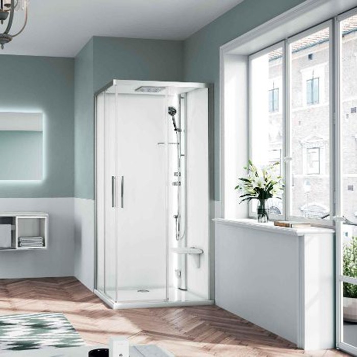 Novellini душевая кабина 90х90х217см, standart, смеситель термостатический, glax, g21a99t-1bb цвет: silver