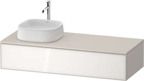 Duravit тумба подвесная с вырезом под раковину слева 550 мм х 1300 мм х 281 мм, zencha, ze4812l64830000 цвет: белое стекло/cеро-коричневый суперматовый