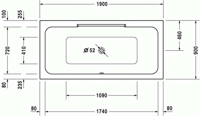 Duravit акриловая ванна 1900 х 900 c двумя наклонами для спины, durastyle, 700299000000000 цвет: белый