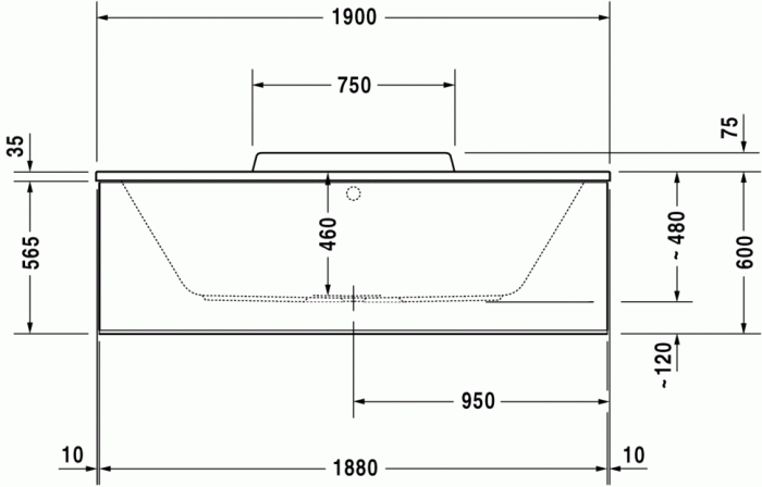 Duravit акриловая ванна 1900 х 900 c двумя наклонами для спины, durastyle, 700299000000000 цвет: белый