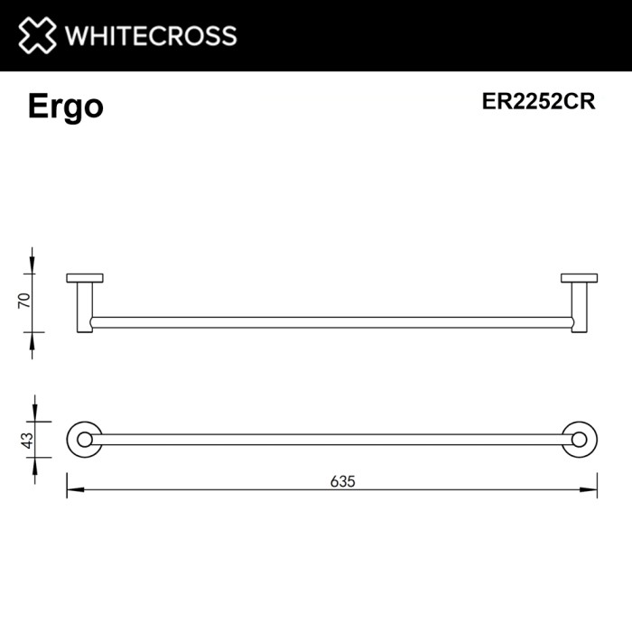 Полотенцедержатель 600 мм., Whitecross Ergo chrome, хром арт. ER2252CR