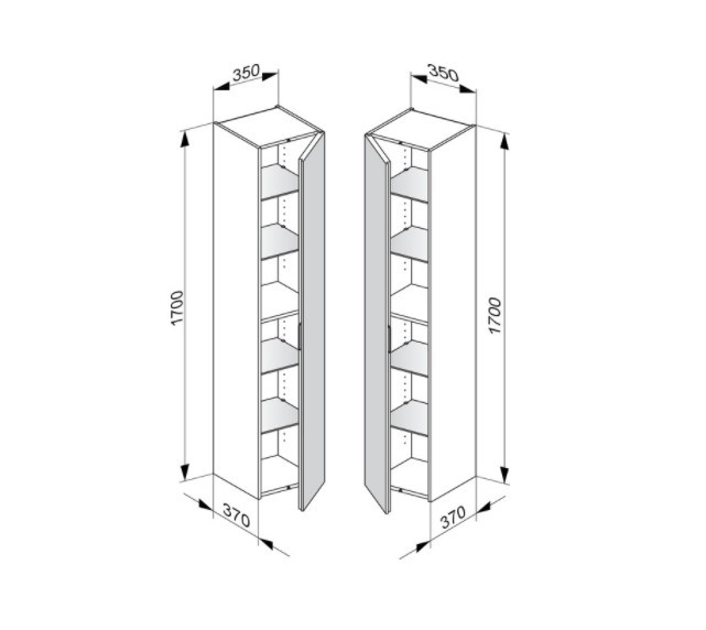 Keuco шкаф - пенал высокий подвесной петли справа, 4 стеклянные полки, edition 11, черный арт. 31330 330002