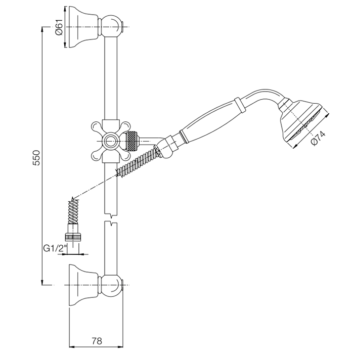 Fima Carlo Frattini душевой гарнитур, в комплекте: стойка, шланг 1500 мм, держатель для лейки, лейка herend, хром арт. f2044/3cr