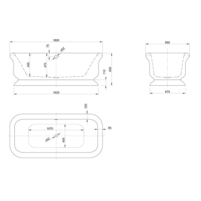 Knief ванна 180х85х63см., отдельностоящая, с акриловым плинтусом, Retro, 0100-090-06 0100-091-06 цвет: белый