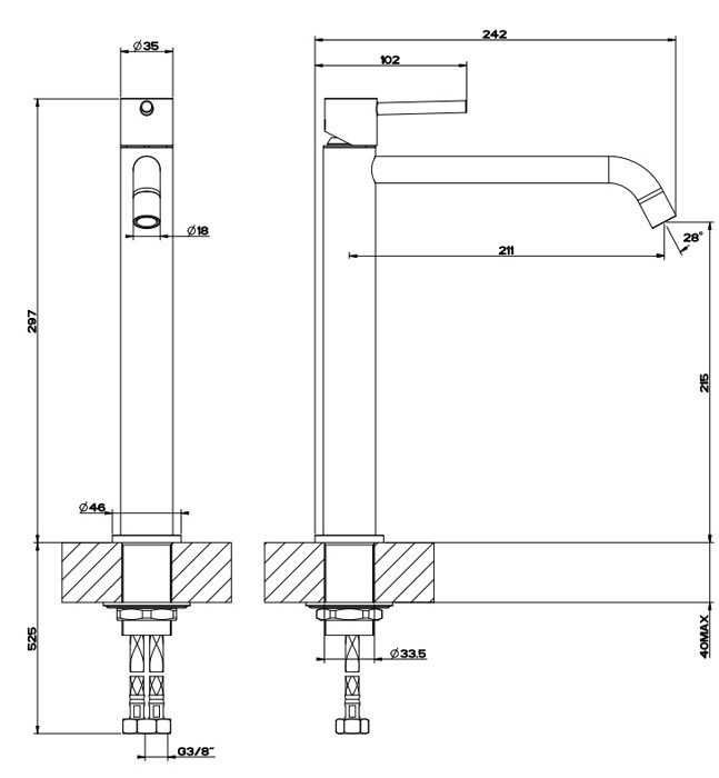 Gessi Смеситель для раковины, на 1 отв, высокий с длинным изливом, без донного клапана, Emporio Via tortona, 18606#149 цвет: finox brushed nickel